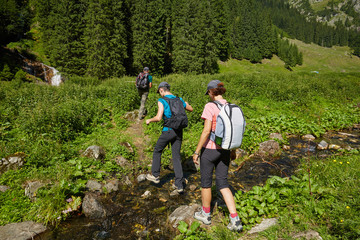 group of hikers on a mountain trail