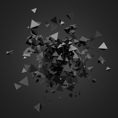 Poster - abstract 3d rendering of flying particles.