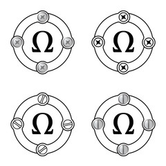 Poster - Set of four flat frames and omega symbol