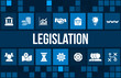 legislation concept image with business icons and copyspace.