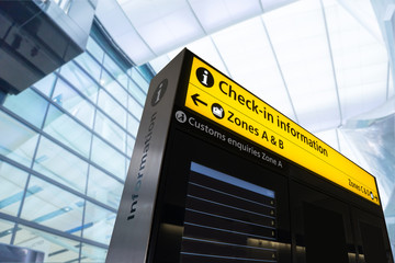 Fototapete - Flight information, arrival, departure at the airport, London, UK