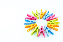 Clothes Peg Colorful On A White Background