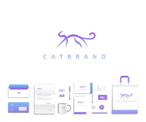 Vector artistic corporate identity template with cat logo and