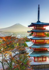 Fototapete - Mt. Fuji with Chureito Pagoda, Fujiyoshida, Japan