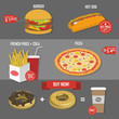 Fast food price set poster vector label
