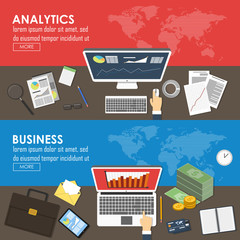 Poster - Set of flat design illustration concepts for business plan and marketing plan. Concepts for web banner and promotional material.
