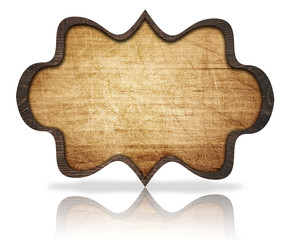 Wall Mural - brown wooden ornate signboard and reflection, with dark frame on