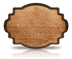 Wall Mural - brown wooden ornate signboard and reflection, with dark frame on