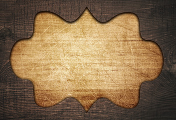 Wall Mural - dark brown ornate wooden frame, fretwork on old scratched