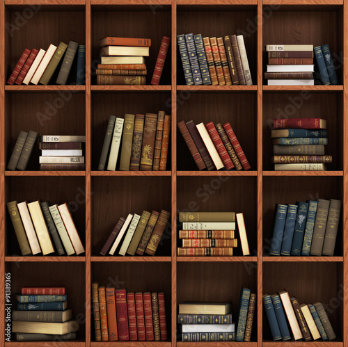 Library Bookshelf Full Of Books Books On The Wood Shelf Buy