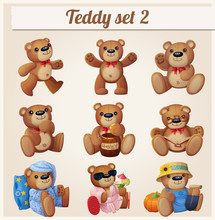 Teddy Bears Set. Part 2. Cartoon Vector Illustration