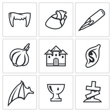 Vampires And Means Against Them Icons Set. Vector Illustration.