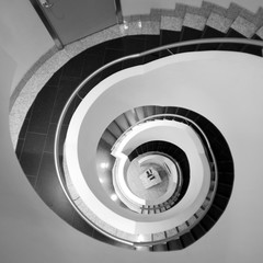 Black and white abstract spiral staircase