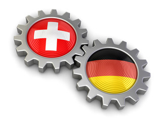 Poster - Swiss and German flags on a gears (clipping path included)