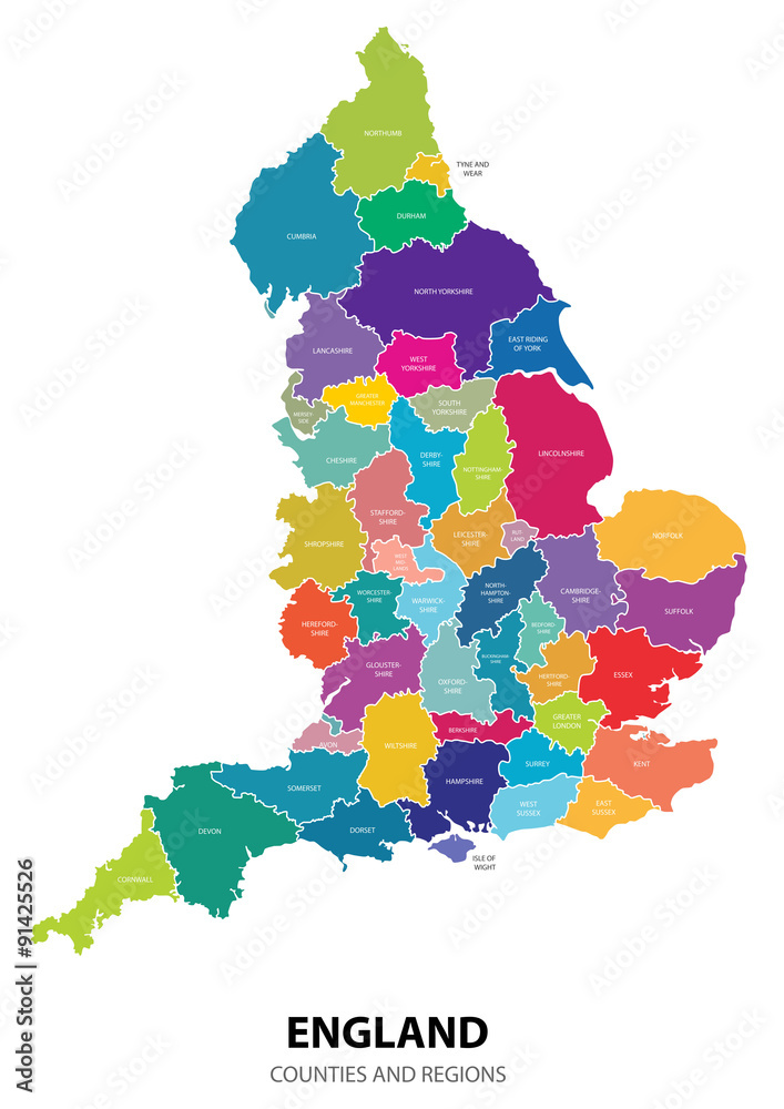 England Map with Regions - obrazy, fototapety, plakaty 