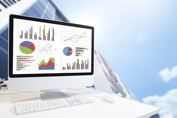 Poster - Computer showing analysis chart and graph in office