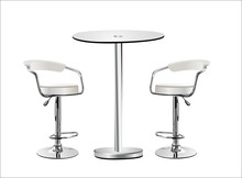 High Glass Top Table W Chairs On White Background.