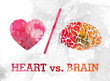 heart and brain, love and logic conflict watercolor vector illustration