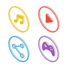 Poster - Isometric music icon. Isometric play icon. Isometric share icon. Isometric joystick icon. Vector illustration.
