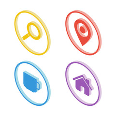 Poster - Isometric search icon. Isometric map pointer icon. Isometric cup icon. Isometric home icon. Vector illustration.
