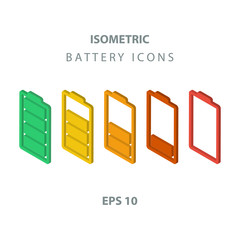 Poster - Set of color isometric battery icons.