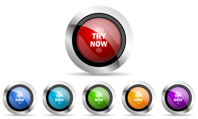 Poster - try now vector icons set