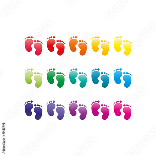 Footprint rainbow colored symbols. Vector illustration graphic template isolated on white