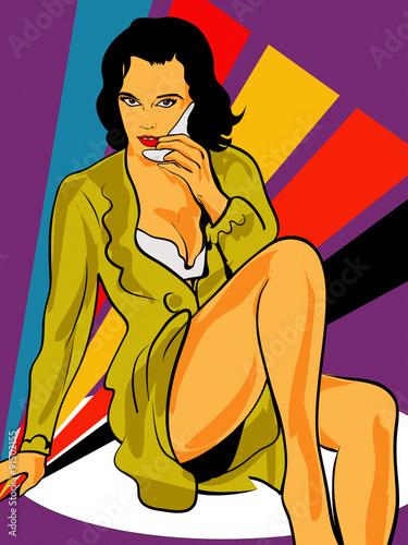 Naklejka na drzwi femme sexy téléphone,pin-up,pop art