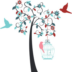 Wall Mural - Love Tree,Love Bird