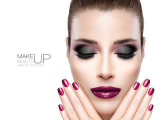 Wall Mural - beautiful fashion model woman with festive nail art and make-up