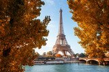 Fototapeta Boho - Seine in Paris with Eiffel tower in autumn time