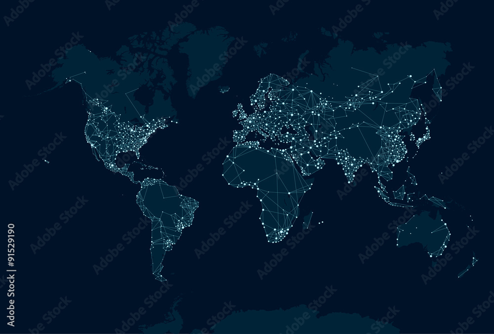 Communications network map of the world - obrazy, fototapety, plakaty 