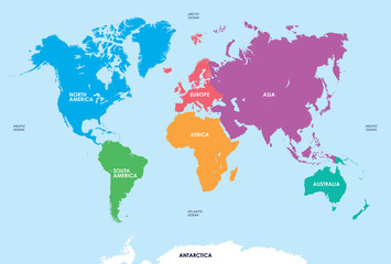 continents of the world, map