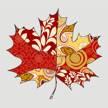 Stock Single Isolated Maple Leaf.patchwork Autumn Background