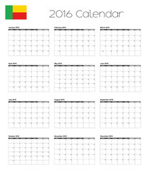 Wall Mural - 2016 Calendar with the Flag of Benin