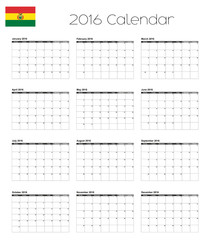 Wall Mural - 2016 Calendar with the Flag of Bolivia