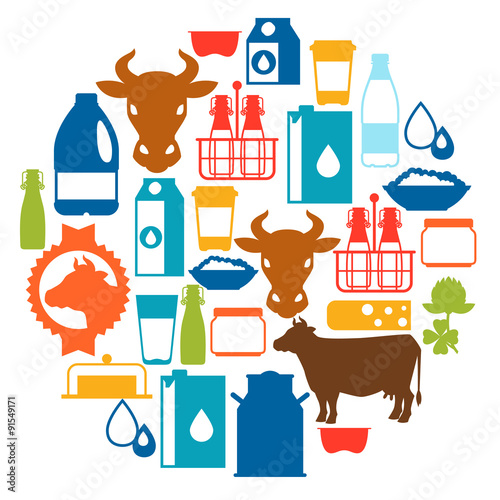 Fototapeta na wymiar Milk background with dairy products and objects