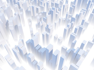 Poster - abstract white city render - skyscraper business office buildings concept