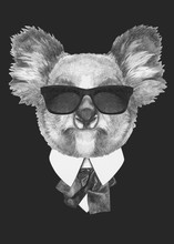 Portrait Of Koala Bear In Suit. Hand Drawn Illustration.