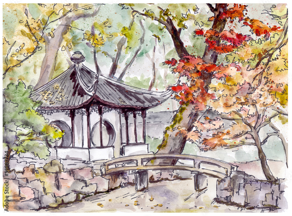 chinczyka-ogrod-z-bridzowym-i-pagodowym-pawilonem-w-suzhou-chiny
