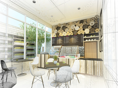 Sketch Design Of Coffee Shop 3d Wire Frame Render Buy