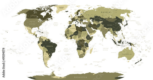 Detailed World Map in camouflage colors Wallpaper Mural