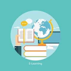 Wall Mural - E-learning, online education concept, flat styled icon