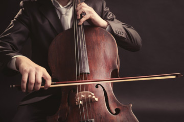 Wall Mural - Man playing on cello on dark background