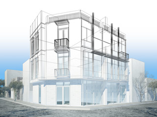 abstract sketch design of exterior building