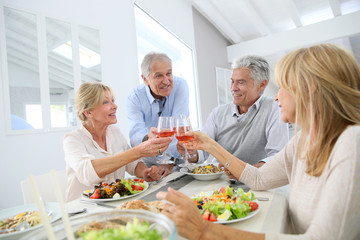 Wall Mural - Group of senior people having lunch together at home