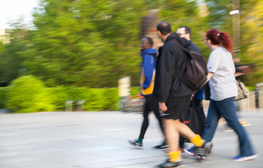 Sticker - LONDON, UK - MAY 21, 2015: Canary Wharf business life. Business people going home after working day. Blur