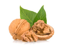Dried Walnuts With Leaves Isolated
