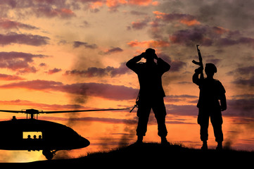 Sticker - Silhouette of a soldiers and helicopter