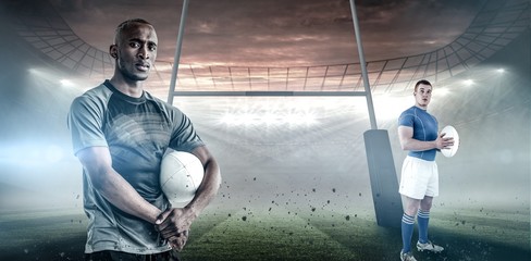 Poster - Composite image of rugby player holding rugby ball